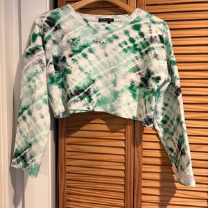 Koral Mint and Black Tie-Dye Crop Sweatshirt Athletic Gym Workouf